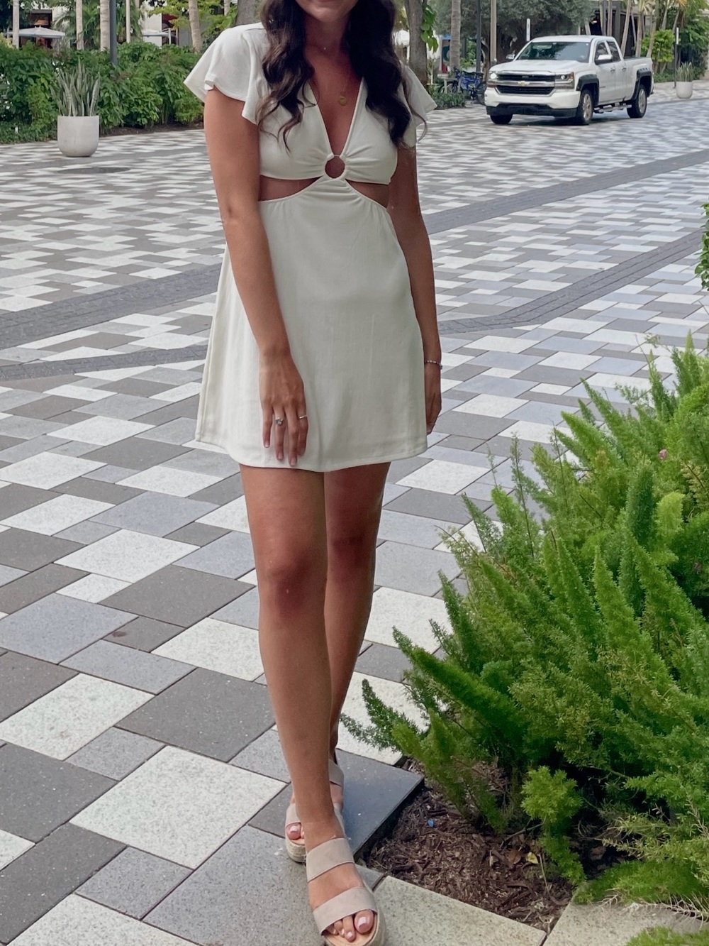 H&M Cream Mini Skirt Dress with Front Ring Cutout